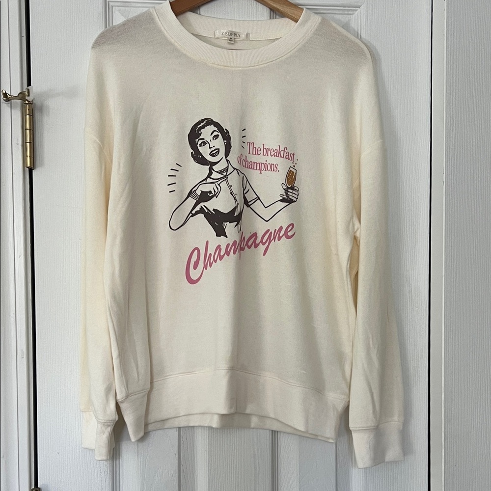 Z Supply Cream Graphic Crew Neck Sweater